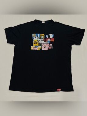 Adventure Time Graphic T-shirt Grand Theft Adveturtime Black Tee Adult Large